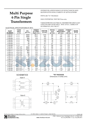 T-11403 datasheet - Multi-Purpose Single Transformers