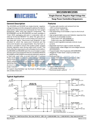 MIC2589R-2BM datasheet - SINGLE-CHANNEL NEGATIVE HIGH VOLTAGE HOT SWAP POWER CONTROLLERS/SEQUENCERS