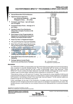 TIBPAL22V10-20M datasheet - HIGH-PERFORMANCE IMPACT-X E PROGRAMMABLE ARRAY LOGIC CIRCUITS