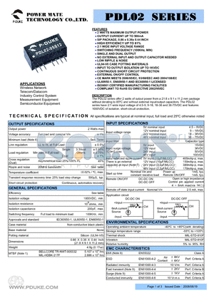 PDL02-05D15 datasheet - 2 WATTS MAXIMUM OUTPUT POWER