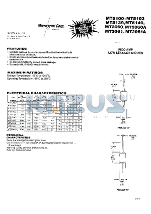 MT2061A datasheet - PICO AMP LOW LEAKAGE DIODES
