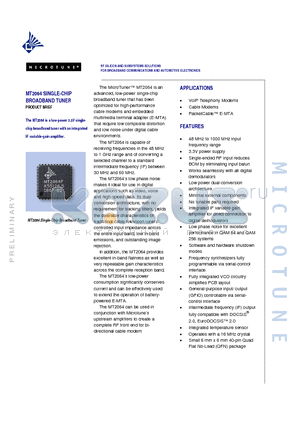 MT2064 datasheet - RF SILICON AND SUBSYSTEMS SOLUTIONS FOR BROADBAND COMMUNICATIONS AND AUTOMOTIVE ELECTRONICS