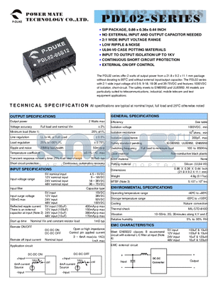 PDL02-05S33 datasheet - 2 WATTS DC -DC CONVERTER