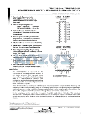 TIBPAL22VP10-20C datasheet - HIGH-PERFORMANCE IMPACT-XE PROGRAMMABLE ARRAY LOGIC CIRCUITS