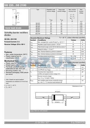 SB220 datasheet - Schottky barrier rectifiers diodes