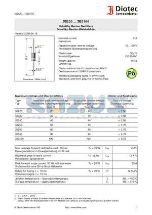 SB220 datasheet - Schottky Barrier Rectifiers