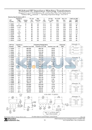 T-12004 datasheet - Wideband RF Impedance Matching Transformers
