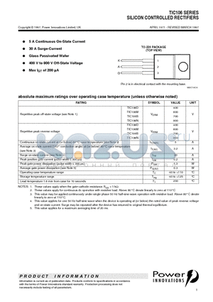 TIC106 datasheet - SILICON CONTROLLED RECTIFIERS