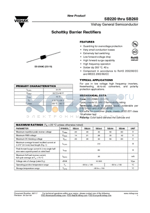 SB220 datasheet - Schottky Barrier Rectifiers