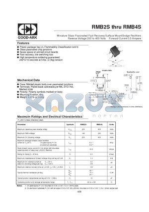 RMB2S datasheet - Miniature Glass Passivated Fast Recovery Surface Mount Bridge Rectifiers Reverse Voltage 200 to 400 Volts Forward Current 0.5 Ampere