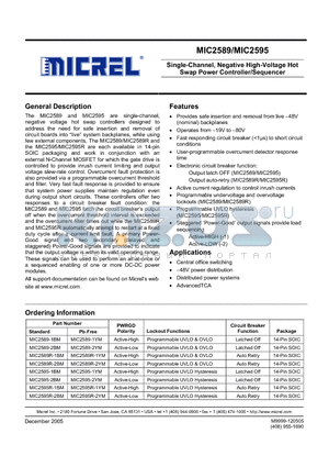 MIC2589-1BM datasheet - Single-Channel, Negative High-Voltage Hot Swap Power Controller/Sequencer