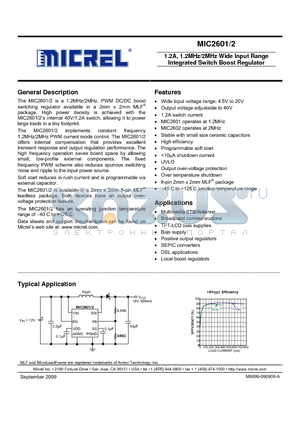 MIC2602 datasheet - 1.2A, 1.2MHz/2MHz Wide Input Range Integrated Switch Boost Regulator