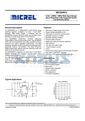 MIC2606 datasheet - 0.5A, 1.2MHz / 2MHz Wide Input Range Boost Regulator with Integrated Switch and Schottky Diode