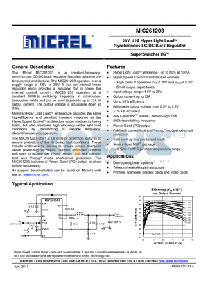 MIC261203YJL datasheet - 28V, 12A Hyper Light Load Synchronous DC/DC Buck Regulator
