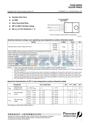 TIC206D datasheet - SILICON TRIACS