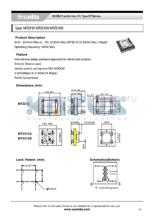 MT2212 datasheet - MODEM Transformer