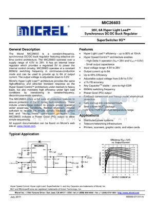 MIC26603YJL datasheet - 28V, 6A Hyper Light Load Synchronous DC/DC Buck Regulator