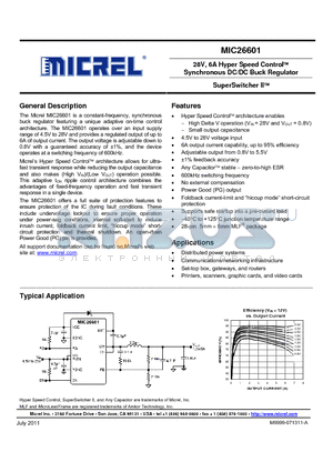 MIC26601 datasheet - 28V, 6A Hyper Speed Control Synchronous DC/DC Buck Regulator