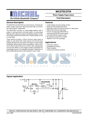 MIC2753 datasheet - Power Supply Supervisors