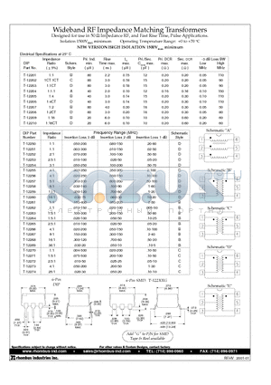 T-12272 datasheet - Wideband RF Impedance Matching Transformers