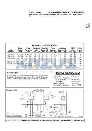PDM-20-250 datasheet - 0 POWER DIVIDERS / COMBINERS