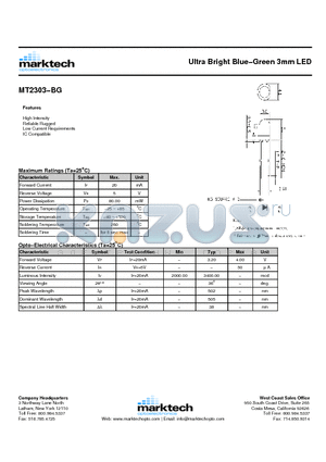 MT2303-BG datasheet - Ultra Bright Blue−Green 3mm LED