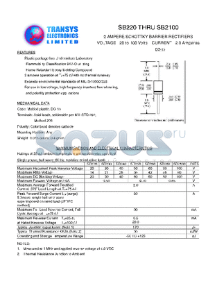 SB230 datasheet - 2 AMPERE SCHOTTKY BARRIER RECTIFIERS