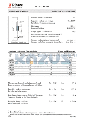 SB230 datasheet - Schottky Barrier Rectifiers