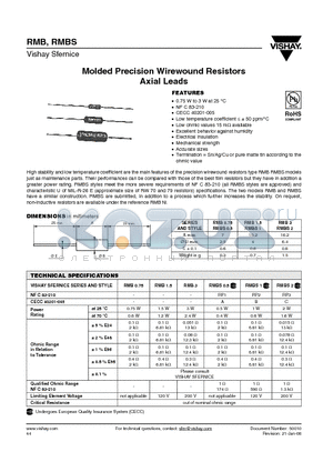RMBS2 datasheet - Molded Precision Wirewound Resistors Axial Leads