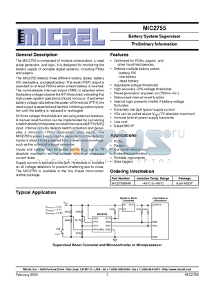 MIC2755BMM datasheet - Battery System Supervisor Preliminary Information