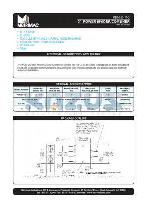 PDM-23-11G datasheet - 0` POWER DIVIDER/COMBINER