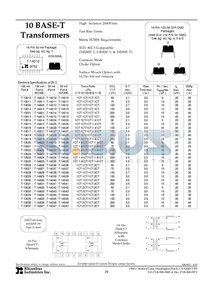T-13011 datasheet - 10 BASE-T Transformers