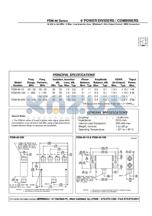 PDM-40-100 datasheet - 0 POWER DIVIDERS / COMBINERS