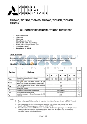 TIC226N datasheet - SILICON BIDIRECTIONAL TRIODE THYRISTOR