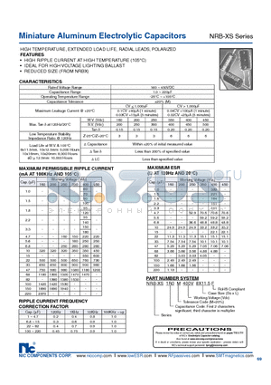 NRB-XS150M400V10X16F datasheet - Miniature Aluminum Electrolytic Capacitors