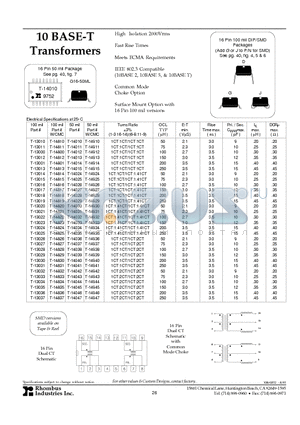 T-13025 datasheet - 10 BASE-T Transformers