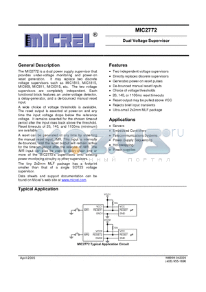 MIC2772-T2T3YML datasheet - Dual Voltage Supervisor