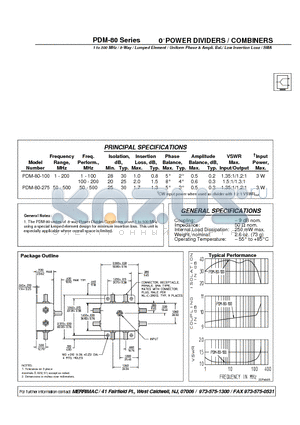 PDM-80-100 datasheet - 0 POWER DIVIDERS / COMBINERS