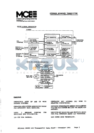 MT25003 datasheet - ARINC629 RECEIVER TRANSMITTER