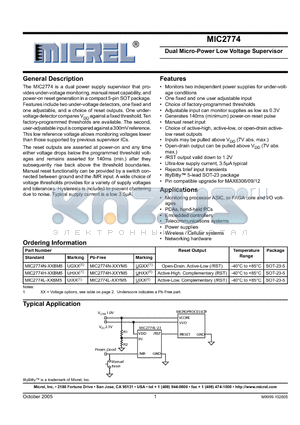 MIC2774L-XXBM5 datasheet - Dual Micro-Power Low Voltage Supervisor