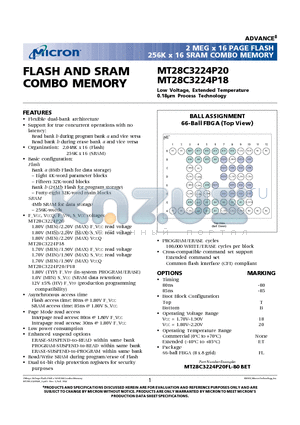 MT28C3224P20 datasheet - FLASH AND SRAM COMBO MEMORY