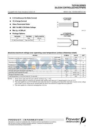 TICP106D datasheet - SILICON CONTROLLED RECTIFIERS