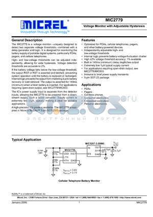 MIC2779 datasheet - Voltage Monitor with Adjustable Hysteresis