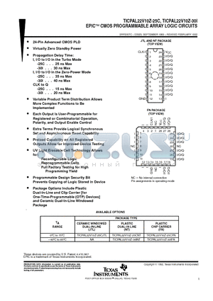 TICPAL22V10Z-25C datasheet - EPICE CMOS PROGRAMMABLE ARRAY LOGIC CIRCUITS