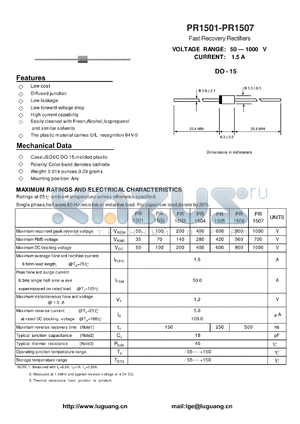 PR1502 datasheet - Fast Recovery Rectifiers