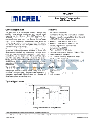 MIC2785-16YFT datasheet - Dual Supply Voltage Monitor with Manual Reset