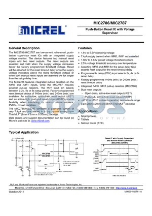 MIC2787-XEYMT datasheet - Push-Button Reset IC with Voltage Supervisor