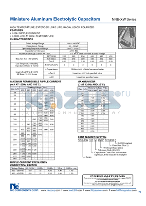 NRB-XS181M200V12.5X30F datasheet - Miniature Aluminum Electrolytic Capacitors