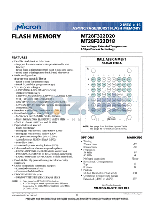 MT28F322D18FH-704BET datasheet - FLASH MEMORY