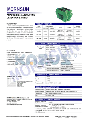 TII13-EX datasheet - ANALOG SIGNAL ISOLATING DETECTION BARRIER